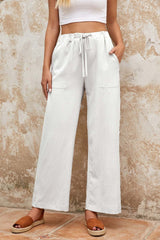 White Crinkled Wide Leg Pants
