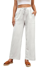 White Crinkled Wide Leg Pants