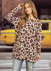 Leopard Printed Round Neck Long Sleeve Shirt