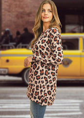 Leopard Printed Round Neck Long Sleeve Shirt