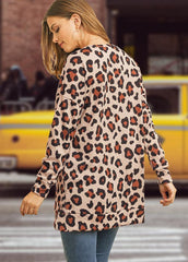 Leopard Printed Round Neck Long Sleeve Shirt