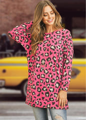 Leopard Printed Round Neck Long Sleeve Shirt