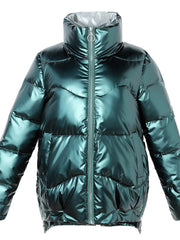Light-Reflecting Thick Stand-Collar Padded Oversized Coat