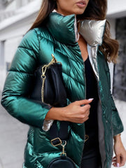 Light-Reflecting Thick Stand-Collar Padded Oversized Coat