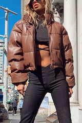 Faux Leather Puffer Jacket