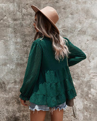 Casual Swiss Dot Long Sleeve Blouse Top