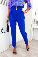 Button High Waist Trouser Pants