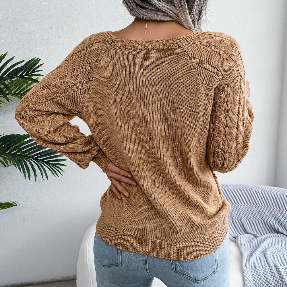 Long Sleeve Scoop Neck Knitted Solid Sweatshirt
