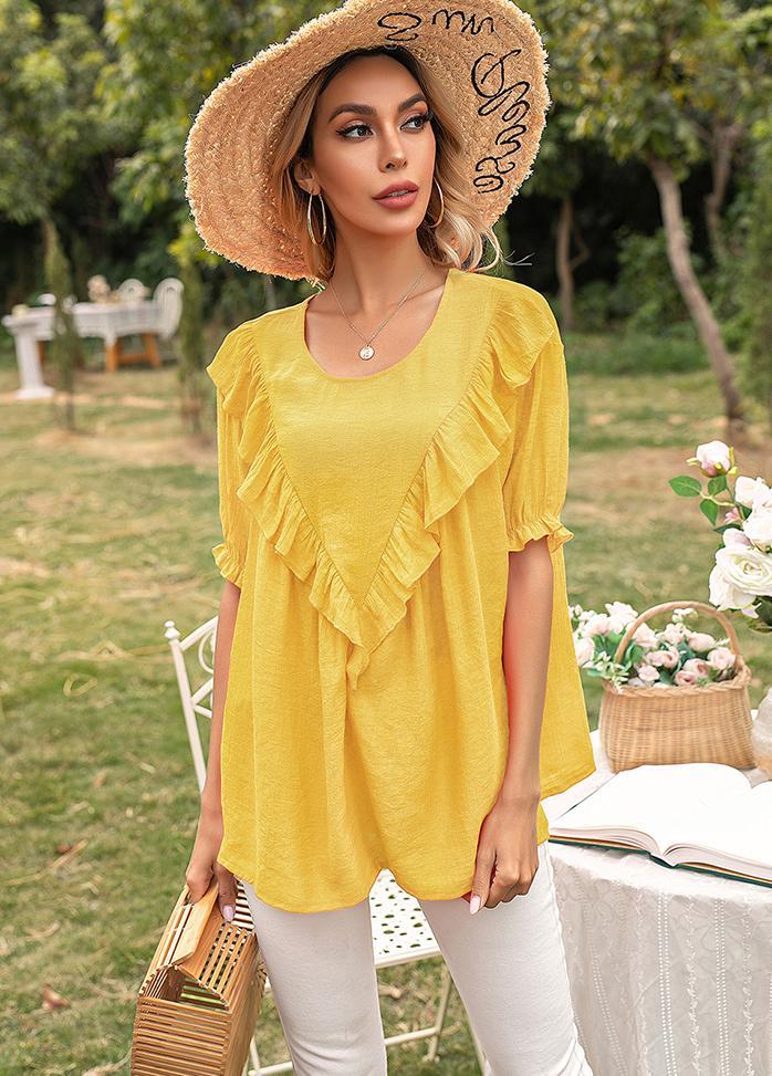 Flouncing Round Neck Short Sleeve T-shirt