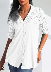 Button Down Short Sleeve Solid Color Loose Shirt Top