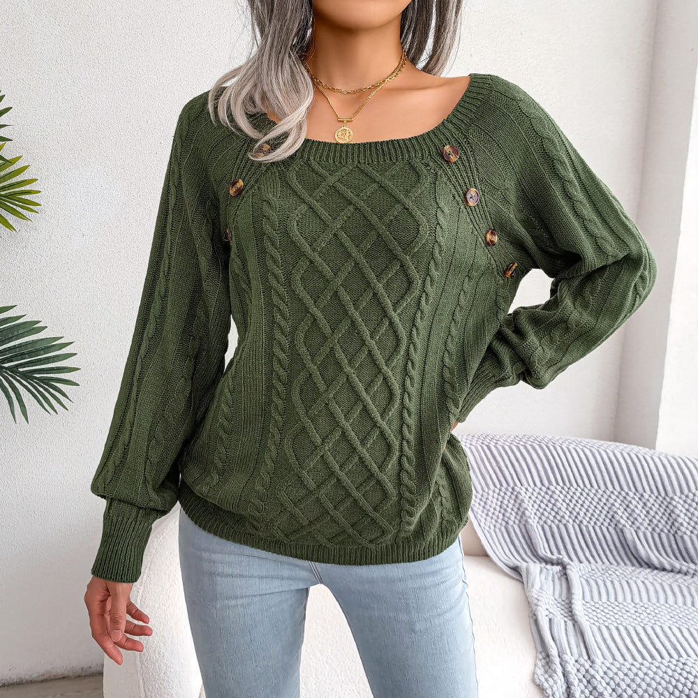Long Sleeve Scoop Neck Knitted Solid Sweatshirt