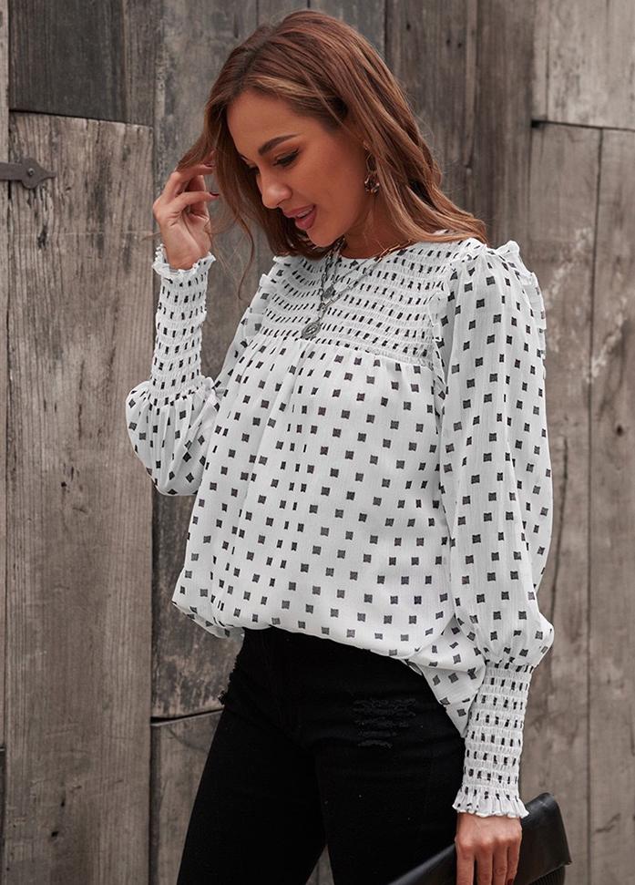 Long Sleeve Round Neck Printed Blouse