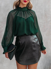 Women's Blouses Turtleneck Balloon Sleeve Chiffon Blouse