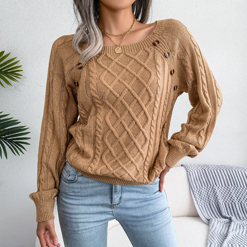 Long Sleeve Scoop Neck Knitted Solid Sweatshirt