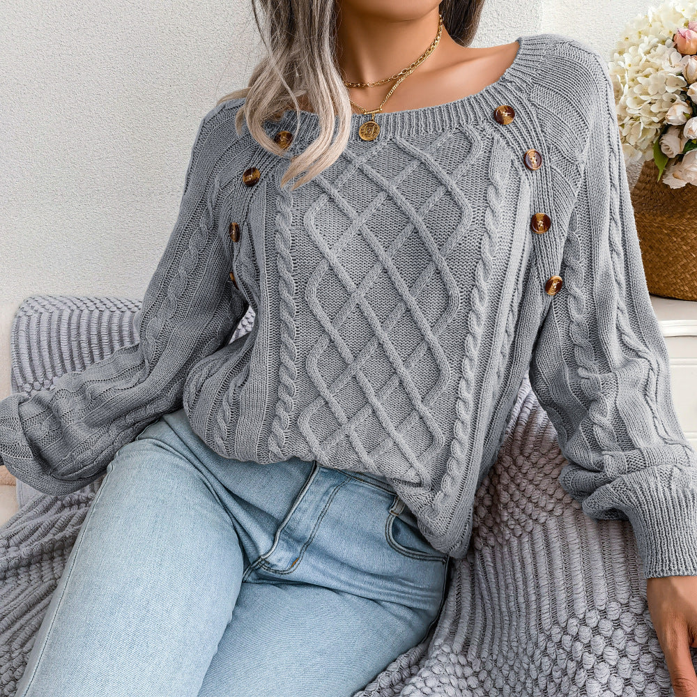 Long Sleeve Scoop Neck Knitted Solid Sweatshirt