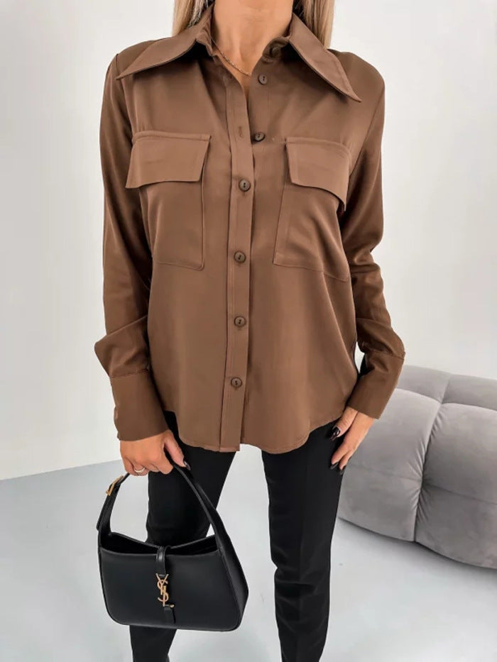 Bendown Collar Button Down Solid Color Shacket Top