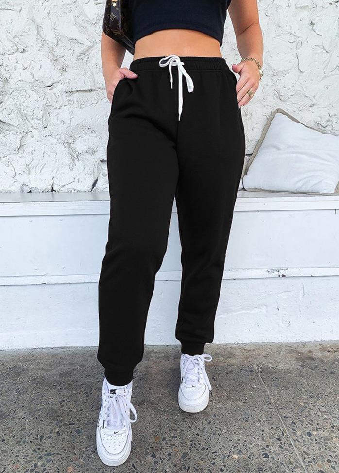 Casual Lace-up Solid Color Pants