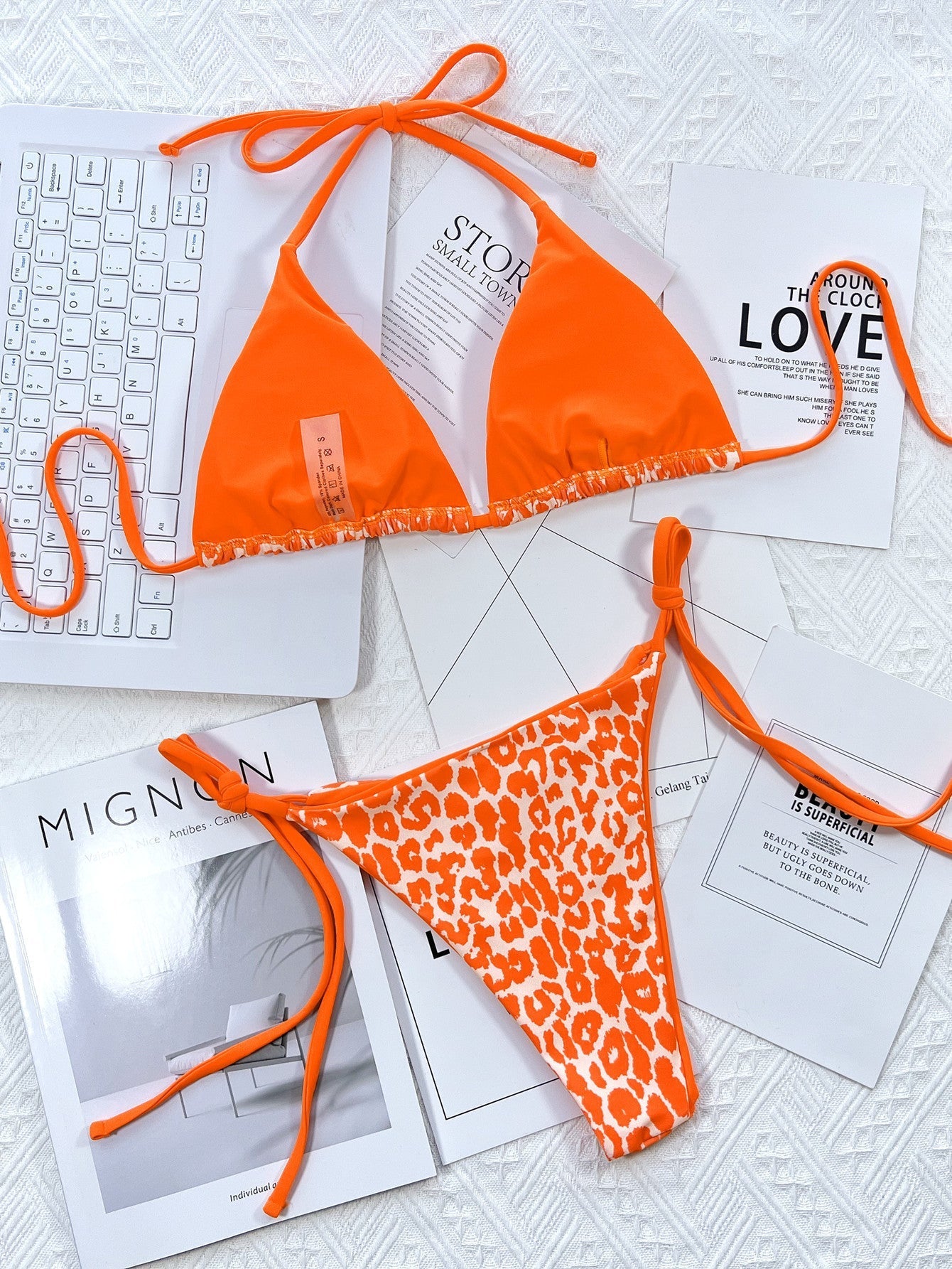 Sexy Halter String Tie Printed Bikini Set