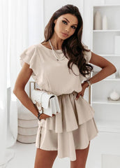 Flouncing Short Sleeve Round Neck Dress