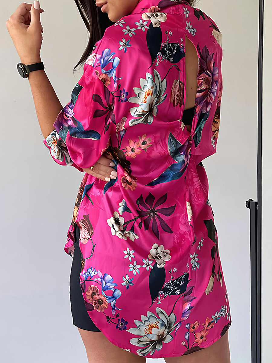 Women's Blouses Fashion Lapel Printed Long Sleeve Blouse