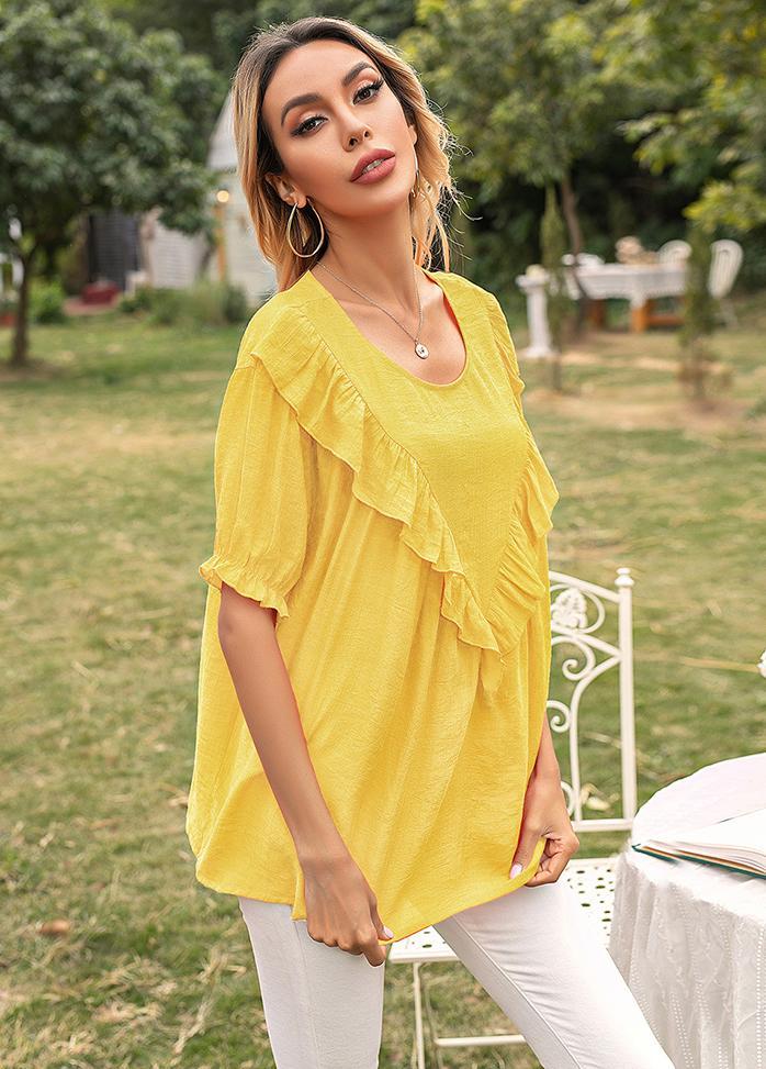 Flouncing Round Neck Short Sleeve T-shirt