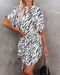 Button Down Short Sleeve Waist Wrap Mini Dress