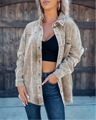 Button Down Long Sleeve Curdoroy Shacket Top
