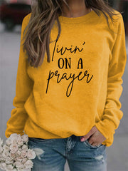 Crew Neck Long Sleeve Letter Print Loose Sweatshirt