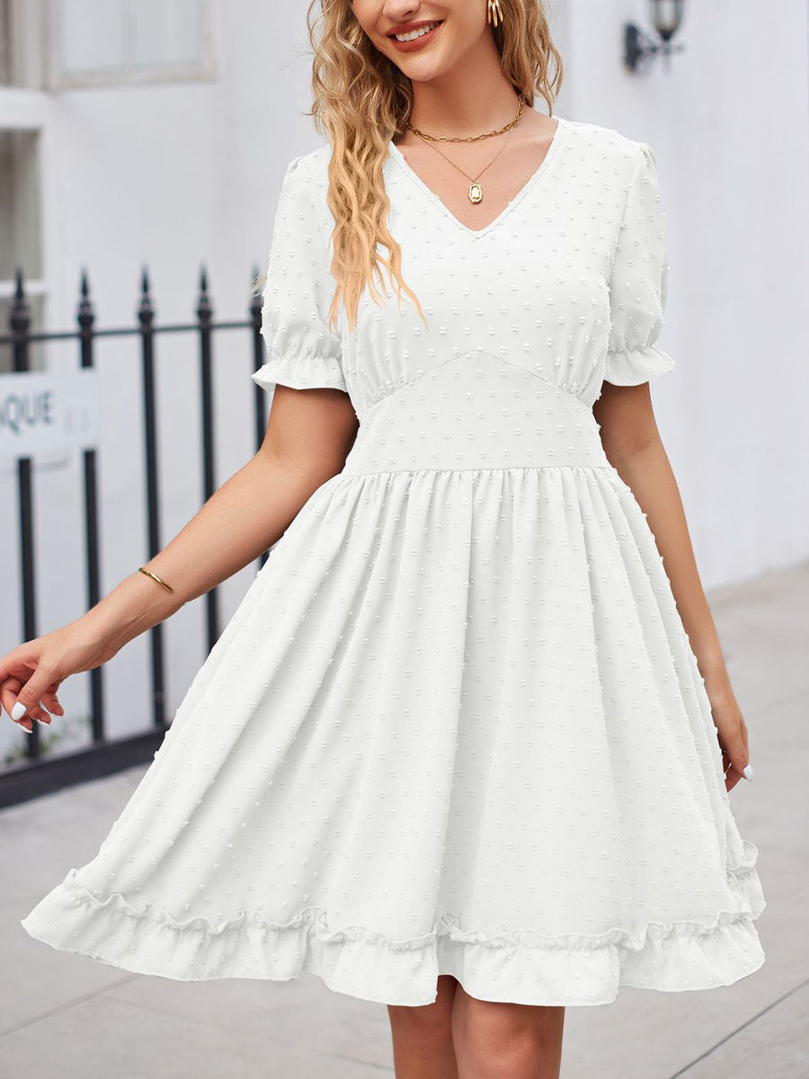 Women's Dresses Jacquard V Neck Waist Slim Beach Casual Fashion Mini Dress