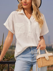 Women's Blouses Thin Section V Neck Casual Solid Color Loose Blouse