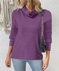 Casual Long Sleeve Turtle Neck Solid Blouse Top