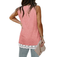 Casual U Neck Sleeveless Color Block Loose Blouse Top