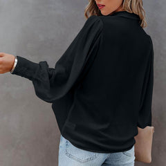 Casual V Neck Wide Long Sleeve Blouse