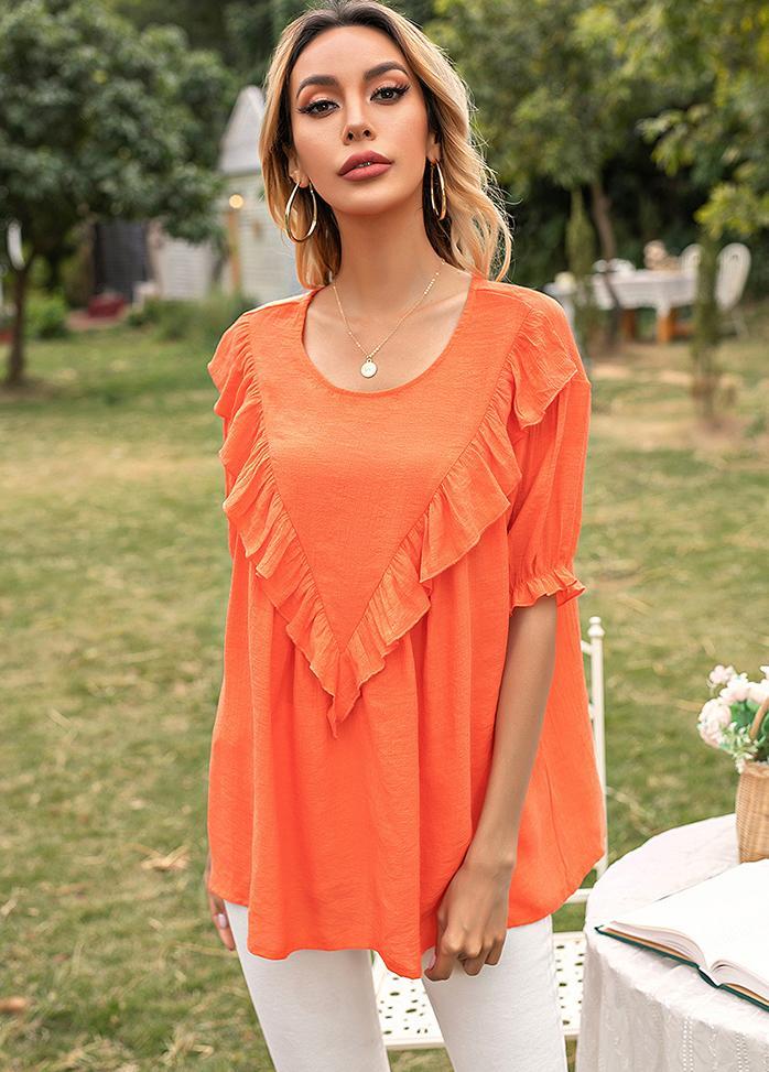 Flouncing Round Neck Short Sleeve T-shirt
