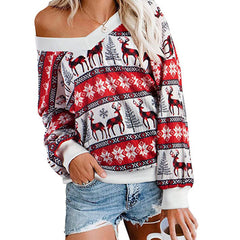 Fashion V-Neck Long Sleeve Print Sweatshirt
