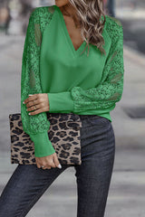 Classic V Neck Stylish Lace Long Sleeve Sweater Top