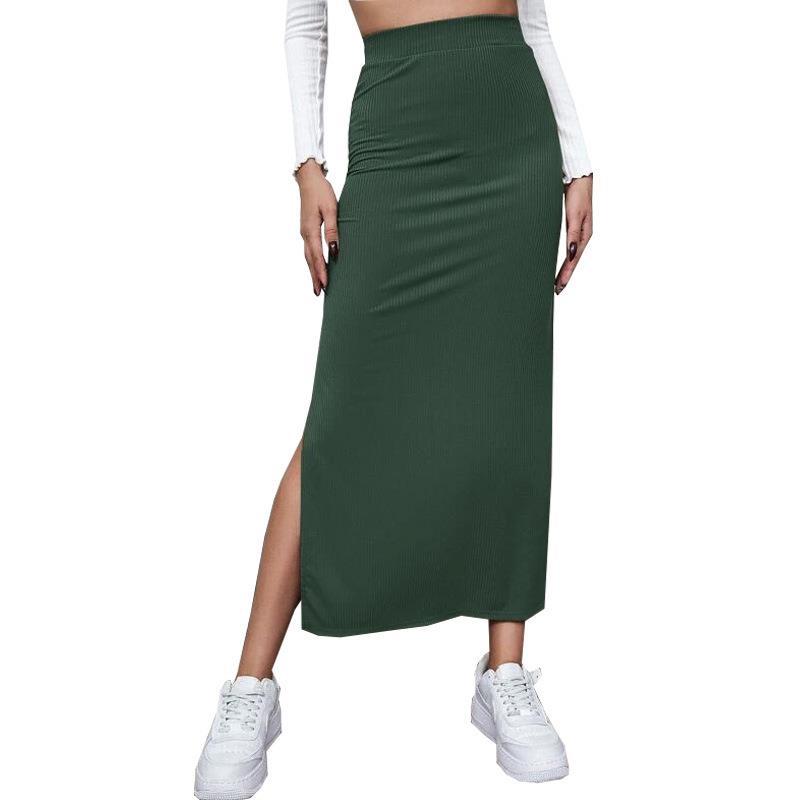 Casual High Waist Side Slit Midi Skirt