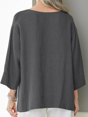 Comfortable Stitching Side Slit 3/4 Sleeves T-Shirt