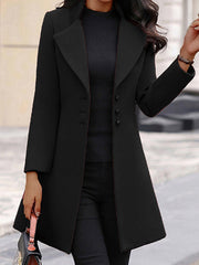 Elegant Turn-Down Collar Long Sleeve Button Long Jacket