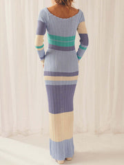 Casual Long Sleeve Printed Knit Maxi Dress