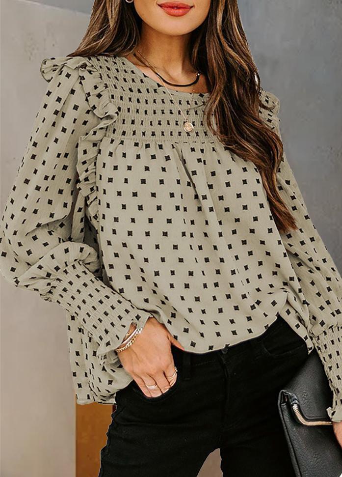 Long Sleeve Round Neck Printed Blouse