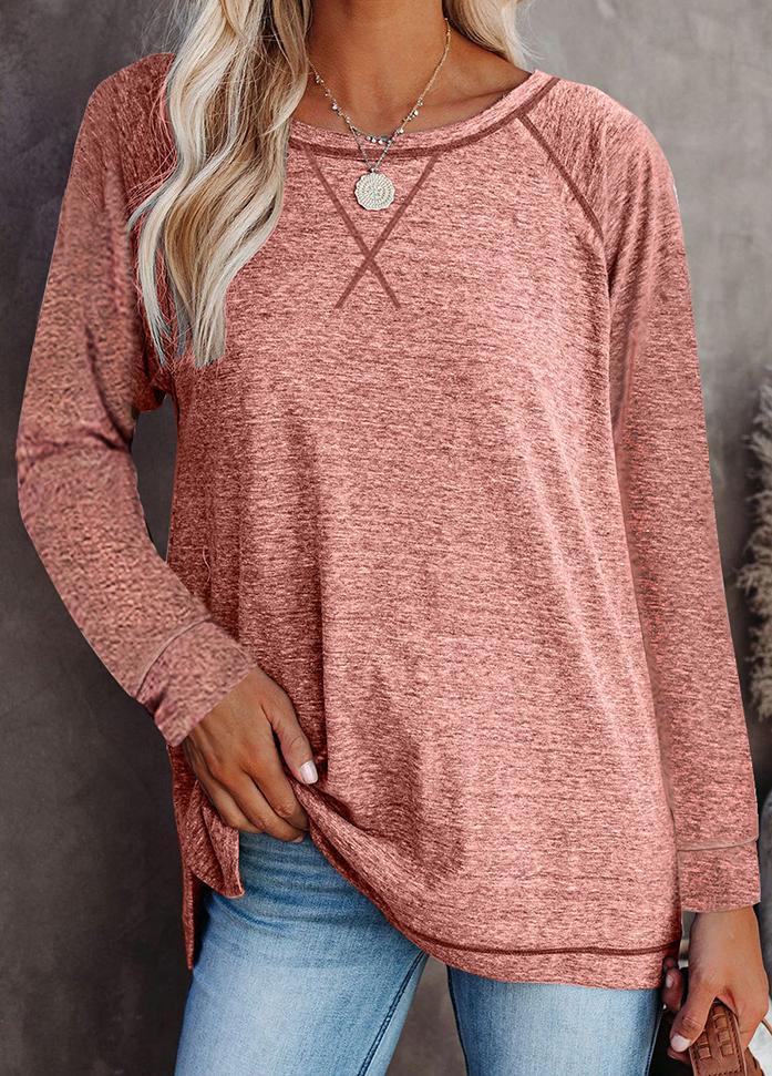 Long Sleeve Round Neck Patchwork T-shirt