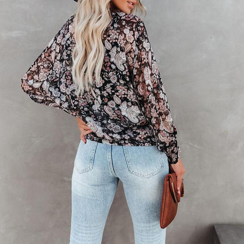 Tie Front Floral Long Sleeve Blouse Top