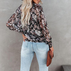 Tie Front Floral Long Sleeve Blouse Top