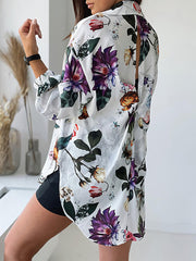 Women's Blouses Fashion Lapel Printed Long Sleeve Blouse