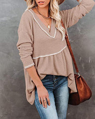 Casual V Neck Waffle Tonic Sweater