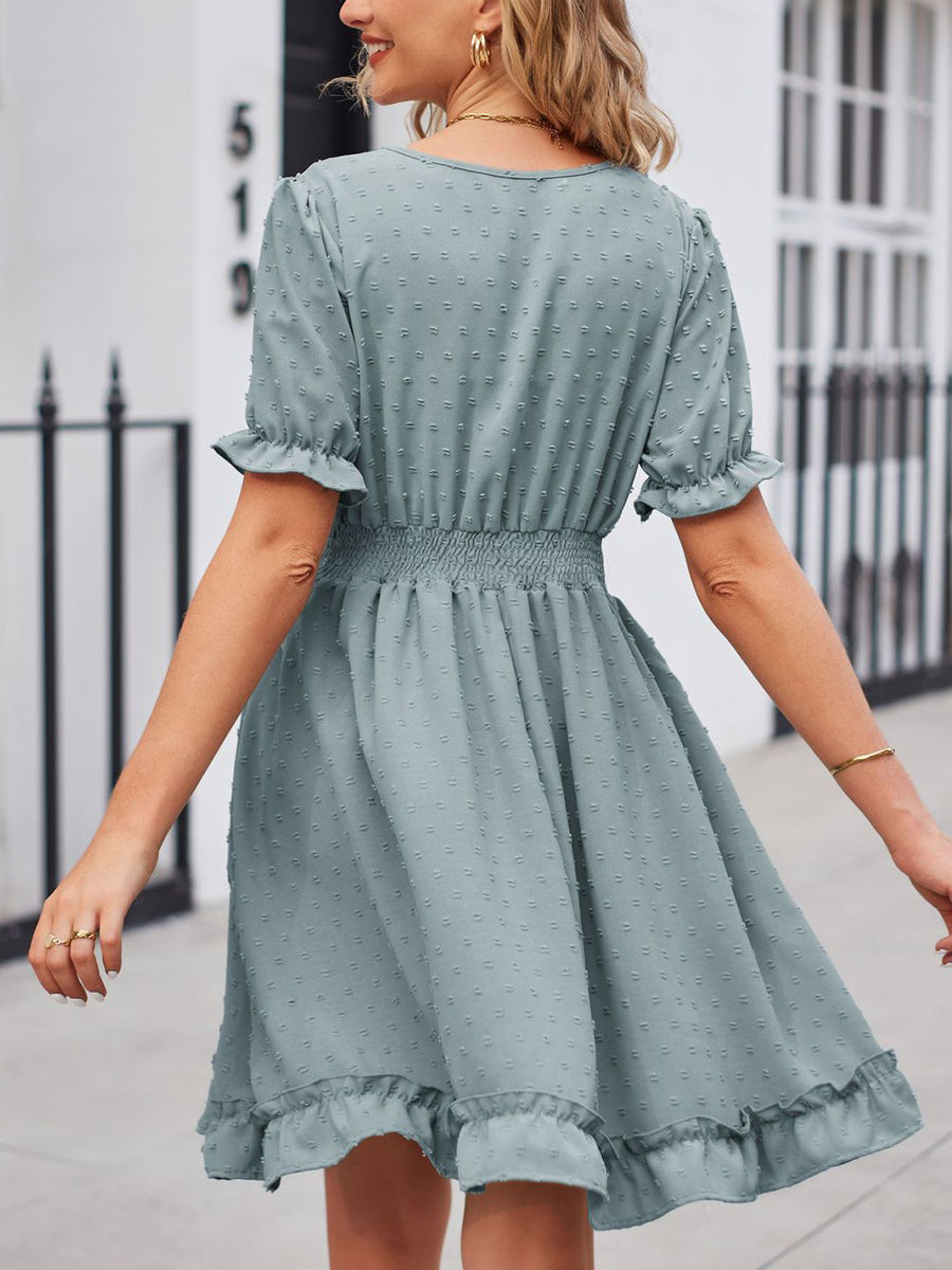 Women's Dresses Jacquard V Neck Waist Slim Beach Casual Fashion Mini Dress