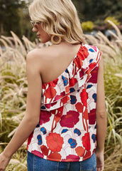 Flouncing Cold Shoulder Printed Tank Top