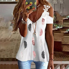 Floral Cold Shoulder V Neck Loose Blouse Top