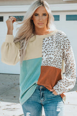 Colorblock Long Sleeve O-Neck Printed Loose Sweatshirt